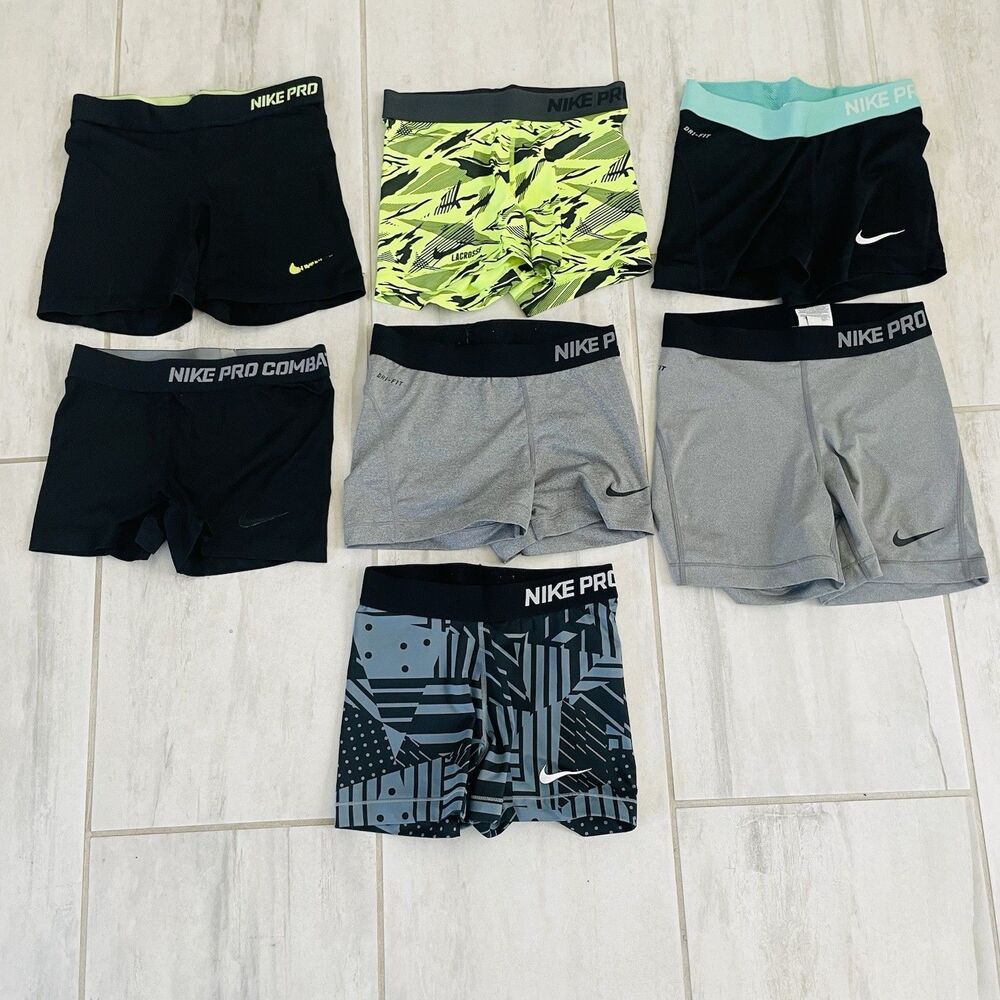 Lot of 7 Nike Pro Compression Shorts Womens Small Stretch Black Grey Green
